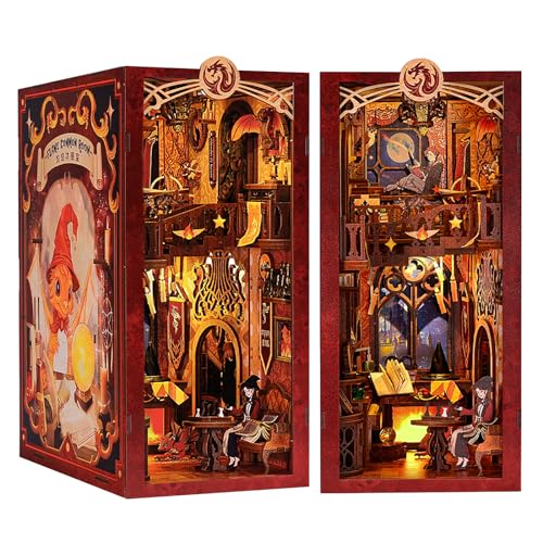CUTEBEE DIY Book Nook Kit for Adults, DIY Wooden Miniature House Dollhouse Kit Ancient Chinese Landscapes Bookshelf Insert Decor Booknook Model Build Gift Kit with LED Light (Su Dongpo's Life)