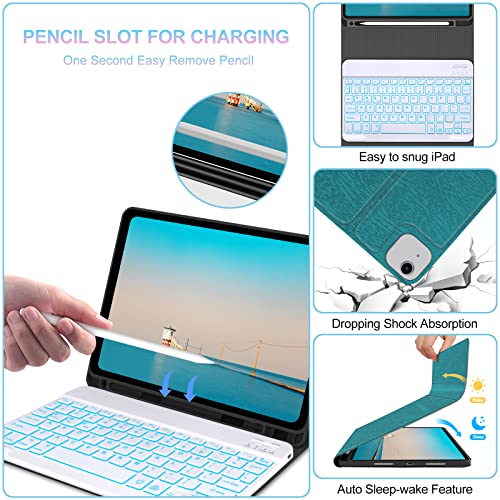 iPad Air 11 inch Case with Keyboard (M2) 2024, Detachable Bluetooth Keyboard, 7 Colors Backlit, Smart Protection Cover with Pencil Holder for Air 5th/4th 10.9” & iPad Pro 11 4th/3rd/2nd/1st Gen Green