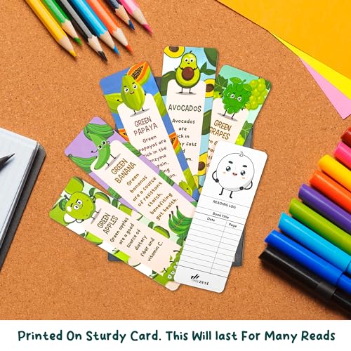 Only Zest Bookmarks for Kids Bulk - 48 Pack Fruit Bookmarks for Kids, Bulk Bookmarks, Cute Bookmarks, Book Marks for Kids, Paper Bookmarks Classroom Gifts (Green)