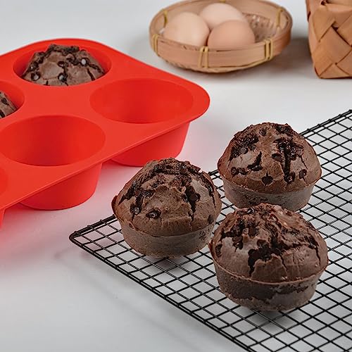 CAKETIME Jumbo Muffin Pan, 3.5 Inch Large Muffin Pan 6 Cup Silicone Jumbo Muffin Tin for Baking Food Grade Silicone Non Stick