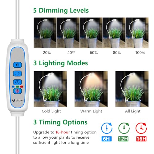 Xuligron Grow Lights for Indoor Plants, LED Full Spectrum Plant Light for Indoor Plants, Halo Plant Growing Lamp with Clip, 3 Light Modes, 6/12/16H Timer, 5 Level Dimmable Indoor Grow Lights