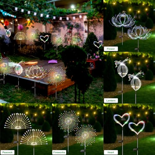 Slyuexu Solar Garden Lights Outdoor Waterproof, 2 Pack 120 LED Solar Firework Lights Decorative Garden Décor Outside for Flowerbed Halloween Christmas Decorations, White