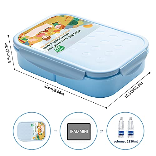 MISS BIG® Bento Box,Bento Box for Kids,Lunch Box Kids,Ideal Leakproof Kids Lunch Box,Lunch Containers No BPAs and Chemical Dyes,M/W,D/W & Fridge Safe(1150ml Blue)