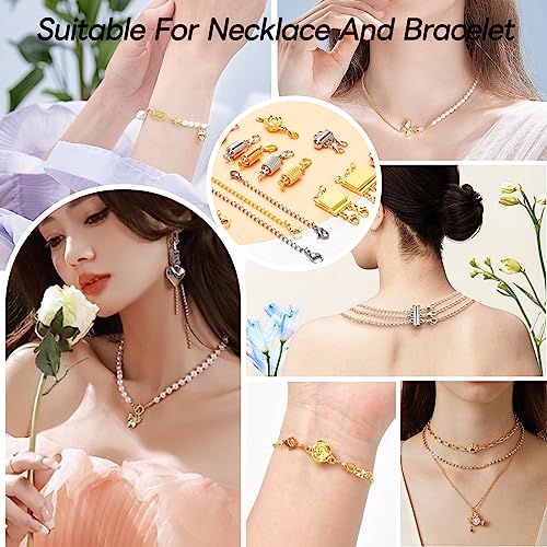 16 Pcs Magnetic Jewelry Clasps and Necklace Layering Clasp Necklace Extenders Gold Silver,Multiple Sizes and Styles Chain Extenders Magnetic Clasps for Jewelry Necklace Bracelet