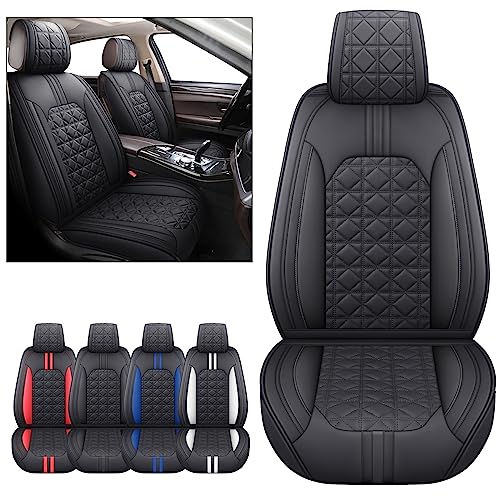 YIERTAI Car Seat Covers Waterproof Faux Leather Compatible with Nissan Altima Hyundai Accent Mitsubishi Outlander Subaru Outback Kia Buick Jeep Infiniti Ford Mazda Honda Toyota(2 PCS Front Black)