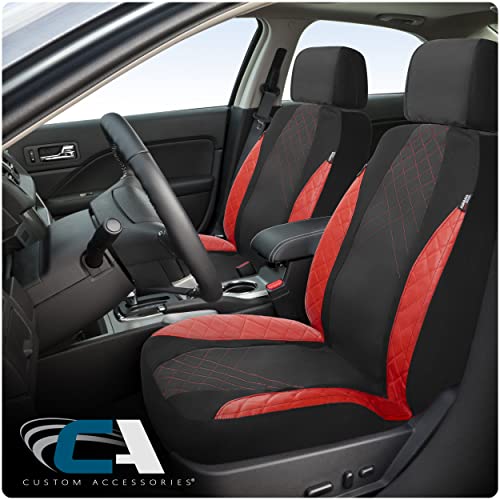 Custom Accessories 1-Piece Trilogy Seat Cover, Vegan Leather and Mesh Car Seat Cover, Universal-Fit for Cars, Trucks, and SUVs, Automotive Sat Cover - Black/Red