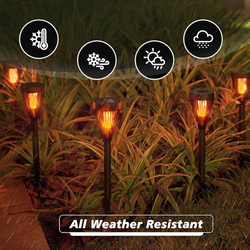EXCMARK 2 Pack Solar Lights Outdoor Mini with Flickering Flame Torch Lights for Outside Garden Yard Lawn Patio Pathway Decor.