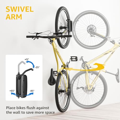monTEK Swivel Bike Wall Mount, Bike Hangers for Garage, Wall Mount Bike Rack, Space Saving Sturdy Wall Bike Rack, Vertical Bike Rack Holds Up to 66 lbs - Bike Storage Rack for Garage, Black