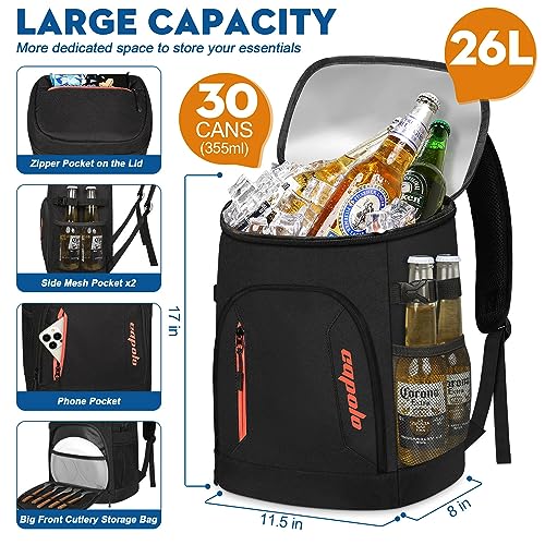 Capolo Cooler Backpack 30 Cans, Insulated Backpack Cooler Leak Proof Large Capacity Thermal Bag Drink Beverage Beer Bag Soft Cooler Lunch Camping Travel Picnic Hiking for Men Women Black