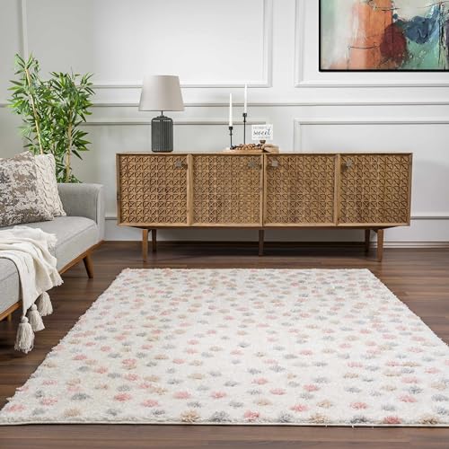 Hauteloom Cansu Living Room, Bedroom Area Rug - Contemporary - Plush Pile - Beige, Light Blue, Light Pink - 18" x 18" Sample
