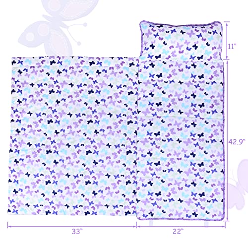 UOMNY Preschool Nap Mat with Pillow and Blanket Toddler Sleeping Bag for Daycare 48x20 Girls Sleeping Mat for Toddlers Kindergarten Blue (Mermaid)
