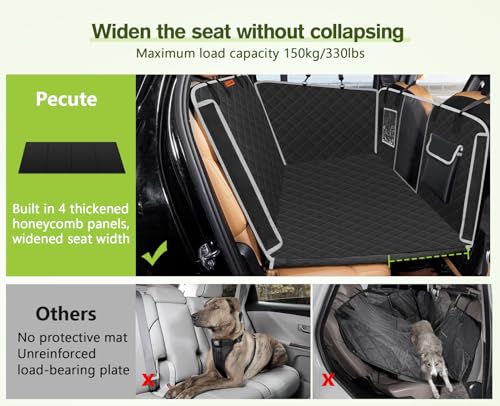 Pecute Dog Back Seat Extender, Back Seat Extender for Dogs, Hard Bottom Car Seat Cover for Large Dogs, Backseat Dog Hammock for Car SUV, Dog Car Seat Cover Extender for Car Travel & Camping Bed