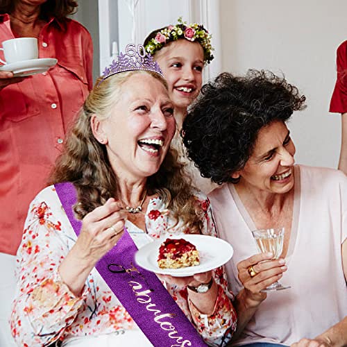 CIEHER 60th Birthday Sash and Tiara Set - Purple Decorations, Women's Crown, and '60 and Fabulous' Sash Gift