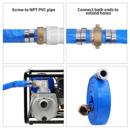2" x 25ft PVC Lay Flat Water Pump Discharge Hose With Aluminum Pin Lug Fittings, Heavy Duty Reinforced Pool Backwash Hose Assembly