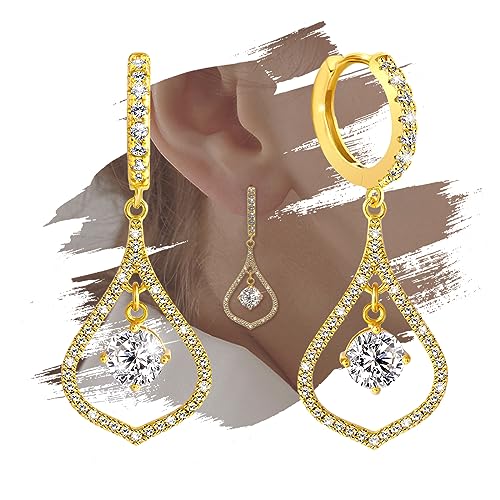Hoop Earrings for Women Trendy - Sterling Silver Hoop Earrings with Drop Dangle Hypoallergenic Hoop Earrings with Charms Cubic Zirconia Fashion Huggie Earrings for Sensitive Ears Gift for Her Ladies