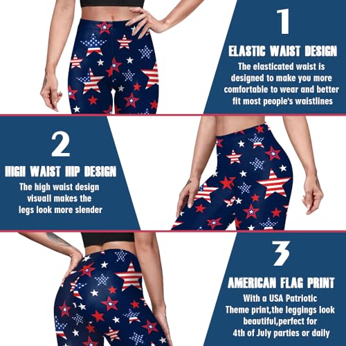 Eciodci Women's American Flag Leggings USA 4th of July Patriotic High Waisted Soft Stretchy Yoga Pants