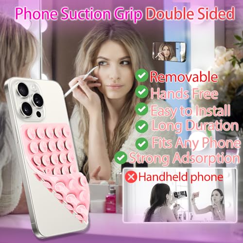 Giumel 2PCS Silicone Suction Phone Case Mount,Non Slip Suction Cup Phone Mount,Hands-Free Phone Accessories Holder for Selfies and Videos,Silicon Adhesive Phone Stand Sticky for Cell Phone Rose red
