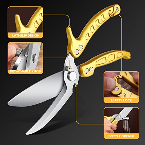 Heavy Duty Poultry Shears with Serrated Edge - For Chicken, Bone, Meat, Turkey, Fish - No Rust, Spring Loaded, Stainless Steel Kitchen Scissors