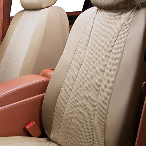 Flying Banner car seat Covers Set airmesh Breathable Fashion Easy Bench Split Protectors Sport Fashion (Beige & Beige, Full Set - Low Back)