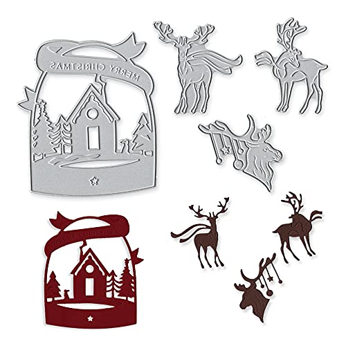 Merry Christmas Deer Cutting Dies, Christmas Tree Elk Star House Metal Dies Cuts for Card Making Paper Crafting Scrapbooking and DIY Craft Album Paper Card Christmas Decor