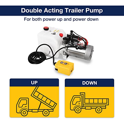 LFGUD Hydraulic Power Unit, 3 Quart Hydraulic Pump Double Acting Dump Trailer Pump 12V DC Plastic Reservoir Hydraulic Pump for Dump Trailer Car Lifting Platforms