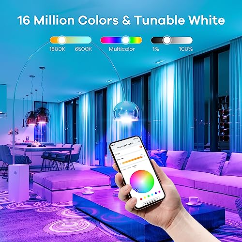 Linkind Smart Light Bulbs, WiFi Light Bulbs work with Alexa & Google Home, RGBTW Color Changing Light Bulb with APP Control, 9W LED Smart Bulb equivalent 60W, A19 E26 Alexa Light 2.4Ghz 800LM Dimmable