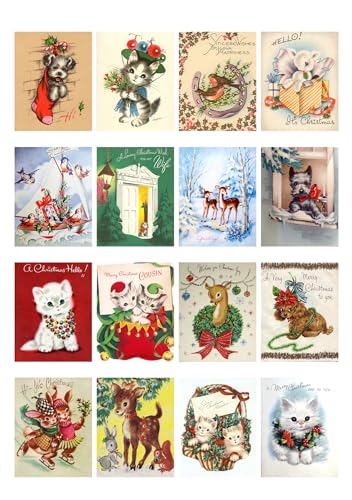 Decoupage Paper Pack (35 Sheets 6"x8") Cute Christmas Animals FLONZ Vintage Styled Christmas Pictures Cards for Decoupage, Craft and Scrapbooking