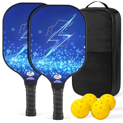 Pickleball Paddles Set of 2 - USAPA Approved Fiberglass Surface Cute Pickleball Paddles Set for Women, Anti-Slip Sweat-Absorbing Grip, 4 Pickleballs and 1 Carry Bag, Pickle Ball Paddle for Beginners