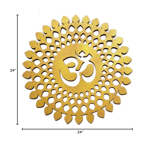 My Dream Carts Golden Om Round Decorative Wall Art Mdf Wooden Om Chakra For Temple, Living Room, Bedroom, Office, Hotel, Home Decor Items, Gift Item, Mandala Wall Hanging For House Decoration 60x60cm