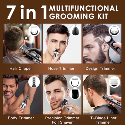 Hatteker Beard Trimmer for Men, Waterproof Hair Trimmer Electric Razor, Cordless Hair Clippers Shavers for Men, Shaving Kit for Nose Mustache Body Facial, Beard Grooming Kit Fathers Gifts for Dad