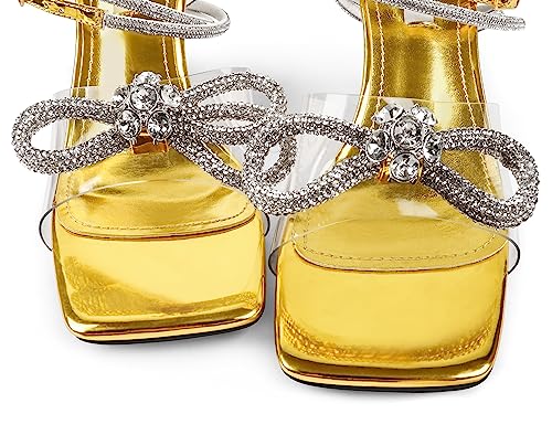 Zzheels Women's Double Bowknots Clear Pearl Heels Square Toe Lace up Sandals for Party Wedding Pearl US6.5