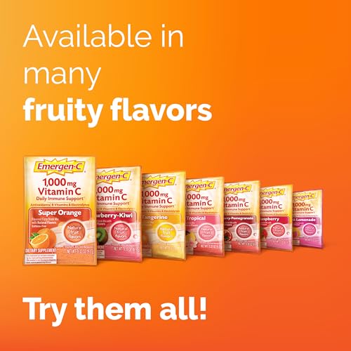 Emergen-C 1000mg Vitamin C Powder, with Antioxidants, B Vitamins and Electrolytes, Vitamin C Supplements for Immune Support, Caffeine Free Drink Mix, Raspberry Flavor - 60 Count/2 Month Supply