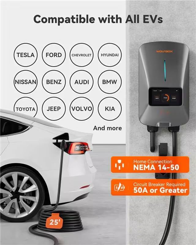 WOLFBOX Tesla Charger, NEMA 14-50 Tesla Wall Charger, 240V Tesla Wall Connector, WiFi Enabled Tesla Home Charger,Outdoor Tesla Level 2 Charger, Compatible with Tesla Model Y/3/X/S,Up to 40Amp