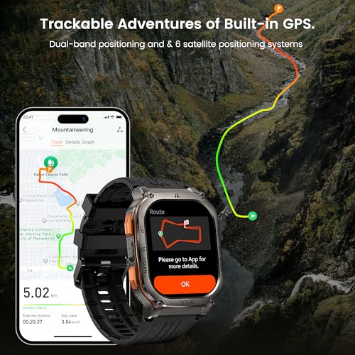 AMAZTIM Military Smart Watch with GPS, 6 Satellite Positioning/Compass, Stainless Steel Body, 50M Waterproof, 60 Days Extra-Long Battery, Answer/Make Call, 2" AMOLED Screen, Compatible for Android iOS