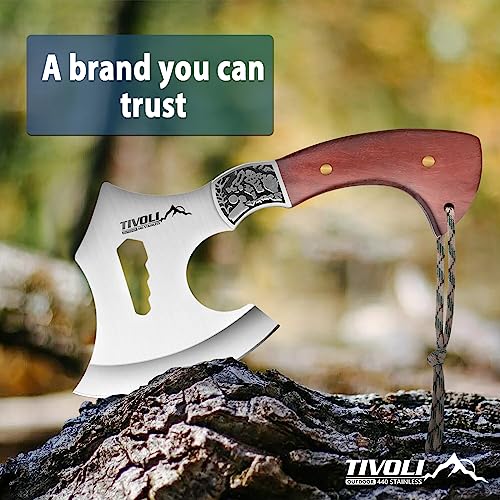 TIVOLI Hatchet Axe with Nylon Sheath,Camping Hatchet Viking Axe with Wood Handle,Portable Survival Axe with Gift Box Small Hatchet for Camping Outdoor Survival, Hunting Gardening