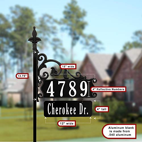 Address America USA Handcrafted Boardwalk Ready To Install Home Address Sign, Customized Name and House Number Plates - Double-Sided, Reflective, Visible 47" Pole - NP