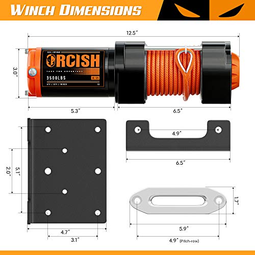 ORCISH 12V 3500LBS Waterproof Electric Winch, Synthetic Rope ATV/UTV/Truck Winch Kit for Towing, Off Road Portable Trailer Winch with Both Wireless Handheld Remote and Corded Control Recovery