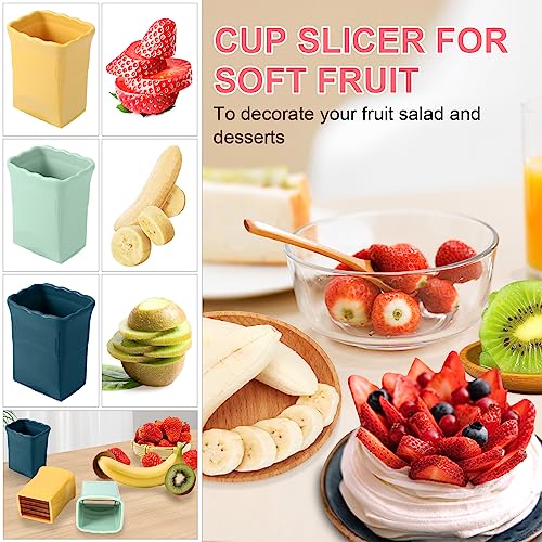 3 Pcs Cup Slicer with 3 Pcs Gap Cleaning Brushes Stainless Steel Strawberry Slicer Banana Slicer Fruit Slicer Fruit Cutters Multifunctional Soft Fruit and Vegetable Slice Fresh Platter Making