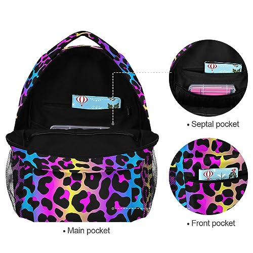 Leopard Print Cheetah Neon Gradient Backpack School Bag Travel Daypack Rucksack for Students Boys Girls, Laptop Backpack