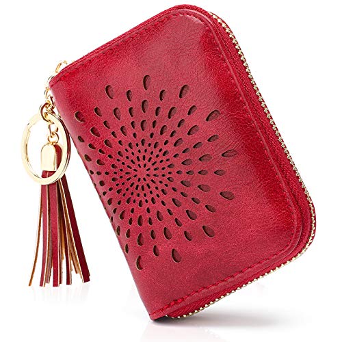 APHISON RFID Credit Card Holder Zipper Card Case Keychain Small Wallet for Women 1942-2 PINK