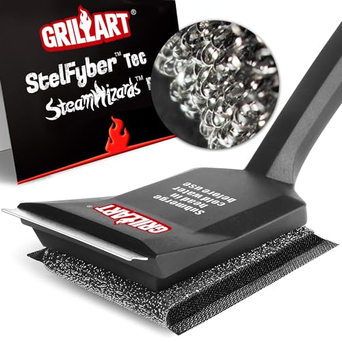 GRILLART Grill Brush Bristle Free, SteamWizards [Ultra Safe & Efficient] Grill Cleaner Brush with 1 Replacement Head, for Cast Iron and Stainless Steel Grates, BBQ Grill Brush for Outdoor Grill