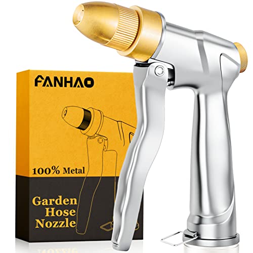 FANHAO Heavy Duty Fireman's Hose Nozzle, Metal Water Nozzle with 8 Spray Patterns，High Pressure Garden Hose Sprayer with Lever Control and Non-Slip Grip to Water Plants & Lawns, Wash Cars & Clean
