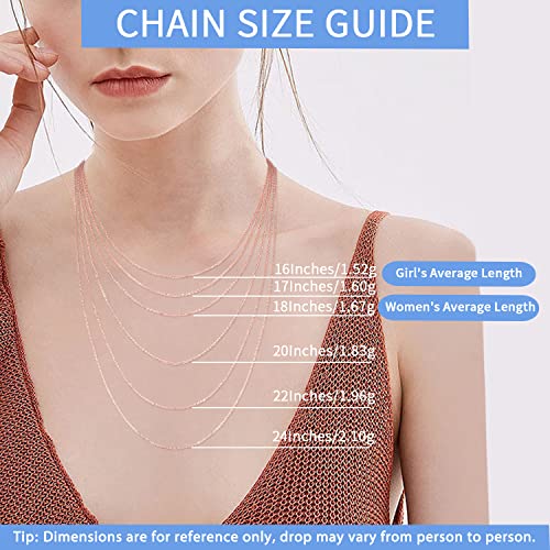 Jewlpire Solid 925 Sterling Silver Chain Necklace for Women, 1.3mm Round Cable Chain Silver Chain for Women Thin & Dainty & Sturdy Women's Chain Necklaces 16 inch