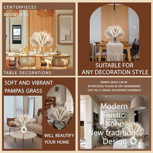70PCS Natural Dried Pampas Grass Boho Home Decor Bouquet Phragmites Dried Flowers Bouquet for Wedding Floral Arrangements Home Decorations (70PCS)
