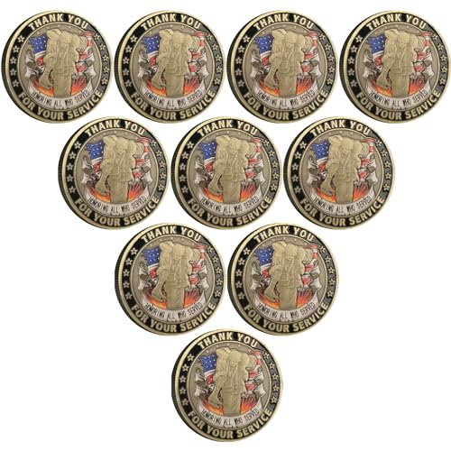 Thank You for Your Service Tribute to American Heroes Challenge Coin Gift for Veterans (Pack of 10)