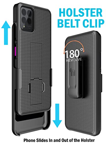 Case with Clip for T-Mobile REVVL 6X Pro 5G (2023) / REVVL 6 Pro 5G (2022), Nakedcellphone Slim Hard Shell Phone Cover with Kickstand and [Rotating/Ratchet] Belt Hip Holster Holder Combo - Black