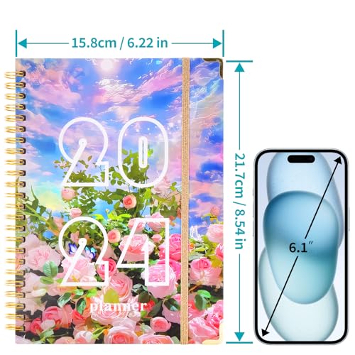 2024 Planner, 12-Month Weekly Monthly Planner from JAN.2024 to DEC.2024, 8.5" X 6.4", 2024-2025 Hardcover Planner Notebook with Spiral Bound, Stickers & Sticky Index Tabs (A Flower)