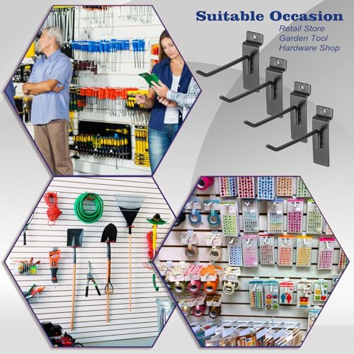 OGANAZI 35 Pack Slatwall Hook 4 Inch Slatwall Accessories Slat Wall Hanging Hooks Metal Slat Wall Shelf Brackets and Hanger Slatwall Panel Hook for Garage Shop Retail Display Efficient Storage Silver