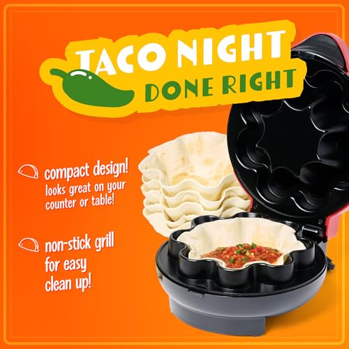 Nostalgia Taco Tuesday Tortilla Bowl Maker For Baked Taco Bowls, Tostadas, Salads, Dips, Appetizers, and Desserts, 8 to 10 Inch Tortillas, Red