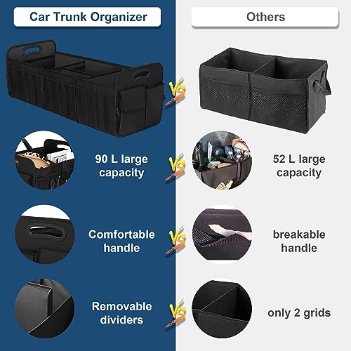 Femuar Large Capacity Trunk Organizer, Waterproof Car Accessory, Non-Slip, Foldable, Suitable for All Vehicles, Black